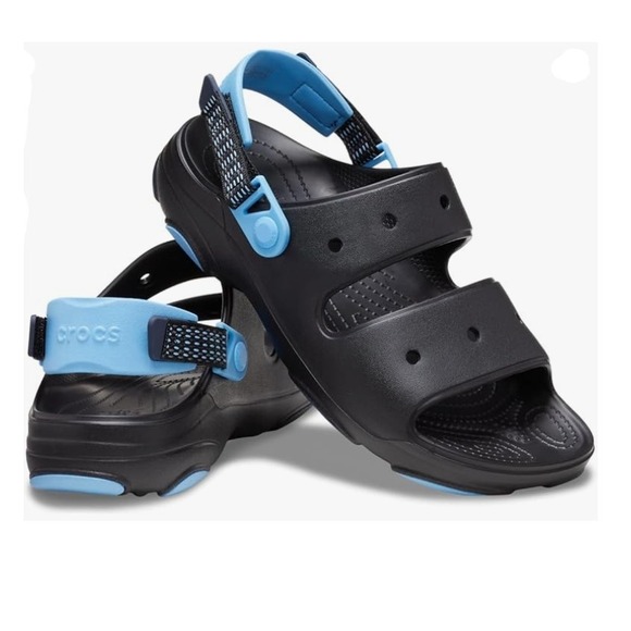 Crocs Mens Swiftwater Wave Sandals Black Blue Adjustable Strap Comfort Slides - Picture 1 of 7